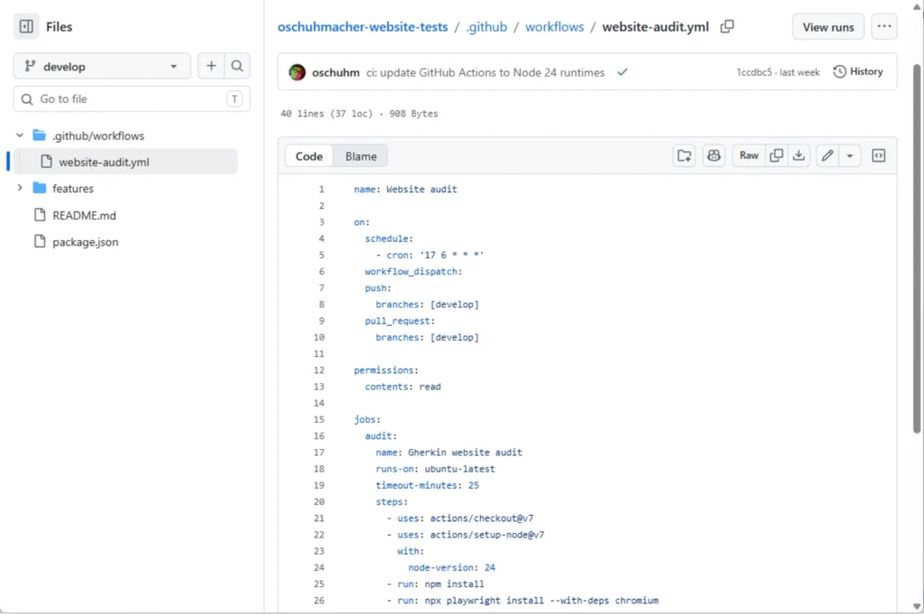 GitHub-Workflow-Konfiguration für den automatisierten Website-Audit